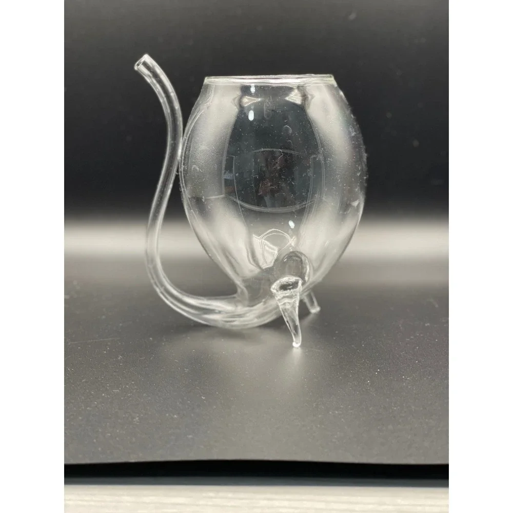 Vampire Port Sipper Glass with‎ Built-in Straw Tripod Footed Clear Glass 4.5